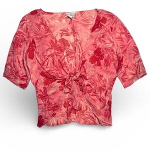 Adrianna Papell Vintage Pink and Red Floral Print Wrap Top